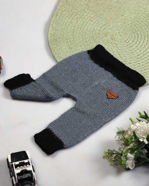 Hand Knit Woolen Pant for Boys - Grey Black - Image 2