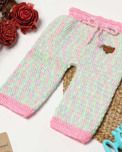 Hand Knit Woolen Rangoli Crochet Pajama for Kids - MultiGreen