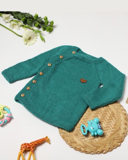 Full Sleeves one Side Button Closure Sweater - Green