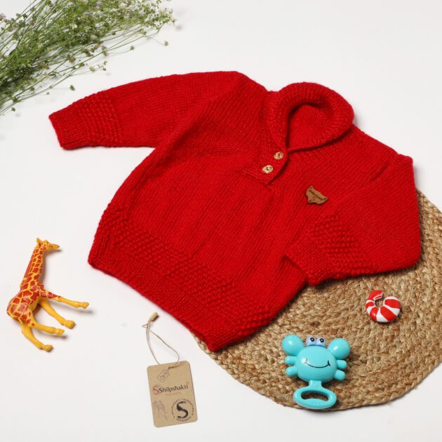 High Neck Collar Sweater - Red