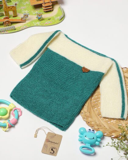 Hand knit Boat Neck Sweater - Cream Green