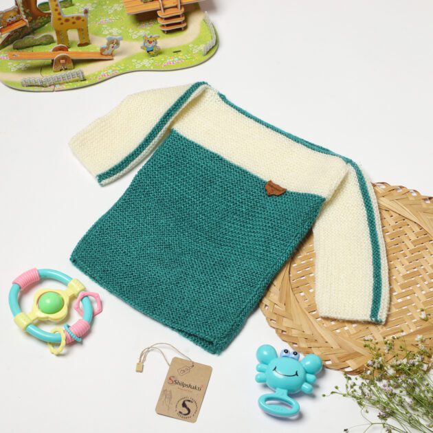 Hand knit Boat Neck Sweater - Cream Green