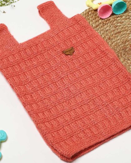 Hand Knit Acrylic Vests or Sleeveless Sweater - Orange