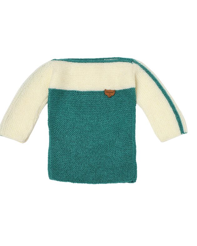 Hand knit Boat Neck Sweater - Cream Green - Image 2