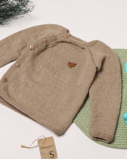 Full Sleeves one Side Button Closure Sweater - GoldenGrey