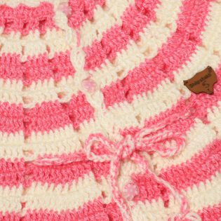 Handmade Woolen Frock and Hairband Set - Cream Pink - Image 4