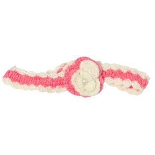 Handmade Woolen Frock and Hairband Set - Cream Pink - Image 5