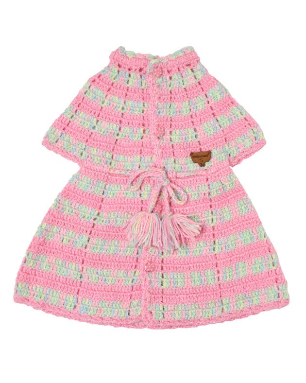 Handmade Woolen Frock Hairband Socks Set - Multicoloured Pink - Image 2