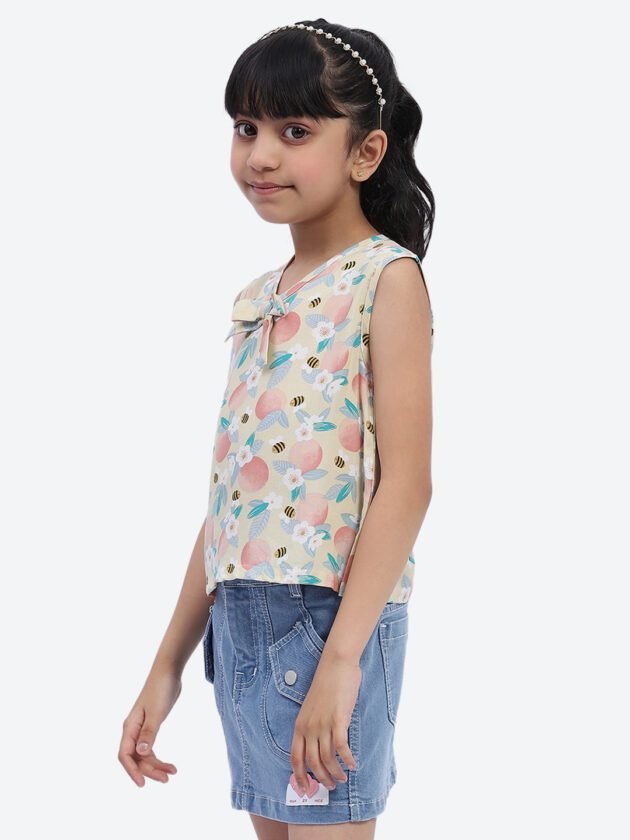 ShilpShakti Cotton Sleeveless Floral Bees Printed Top - Yellow - Image 3