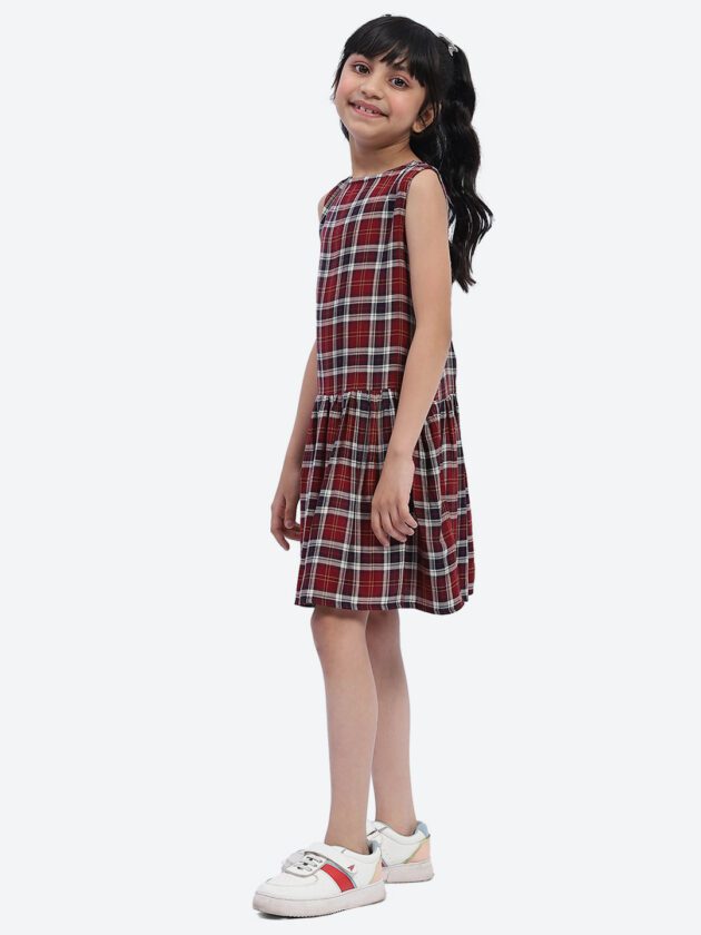 ShilpShakti Sleeveless Cotton Checked Cotton Dress - Red - Image 2