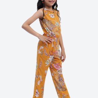 ShilpShakti Cotton Sleeveless Floral Printed Romper - Yellow - Image 3