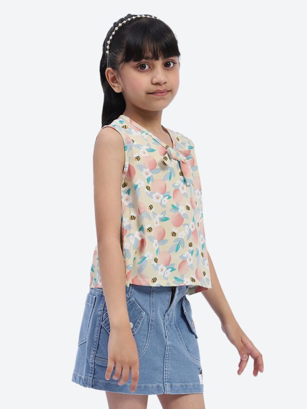 ShilpShakti Cotton Sleeveless Floral Bees Printed Top - Yellow - Image 4