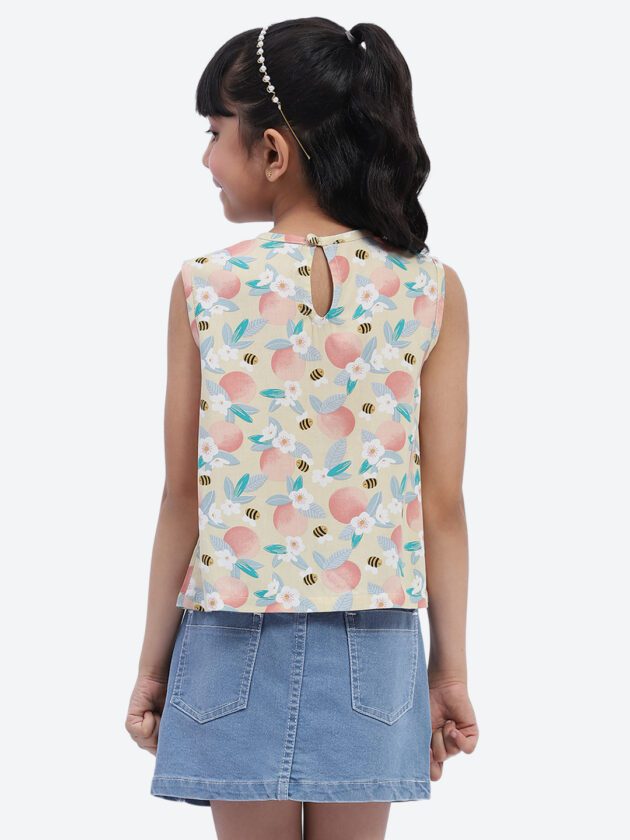 ShilpShakti Cotton Sleeveless Floral Bees Printed Top - Yellow - Image 5