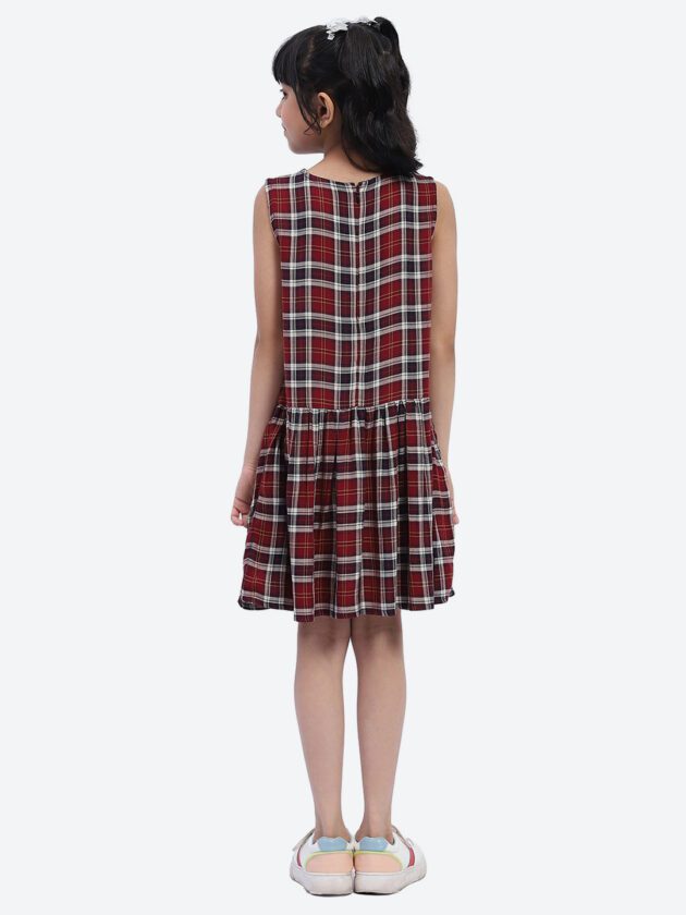 ShilpShakti Sleeveless Cotton Checked Cotton Dress - Red - Image 4