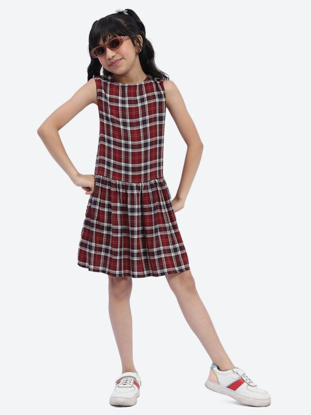 ShilpShakti Sleeveless Cotton Checked Cotton Dress - Red - Image 5
