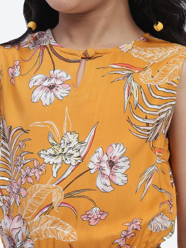 ShilpShakti Cotton Sleeveless Floral Printed Romper - Yellow - Image 6